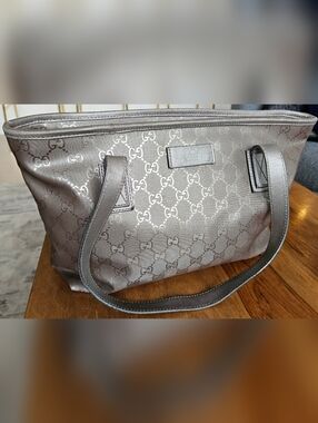 Gucci Silver GG Monogram Tote Bag